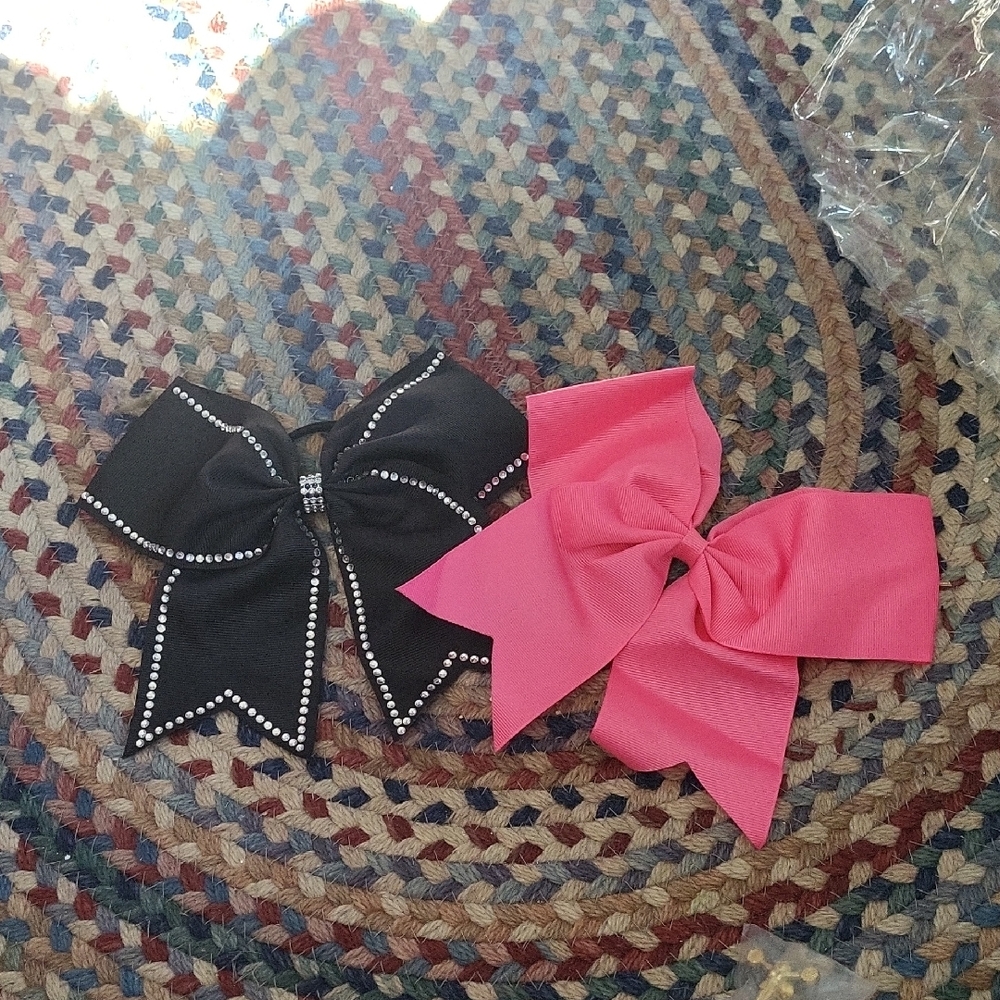 Black and Pink Hair Bows with Rhinestones